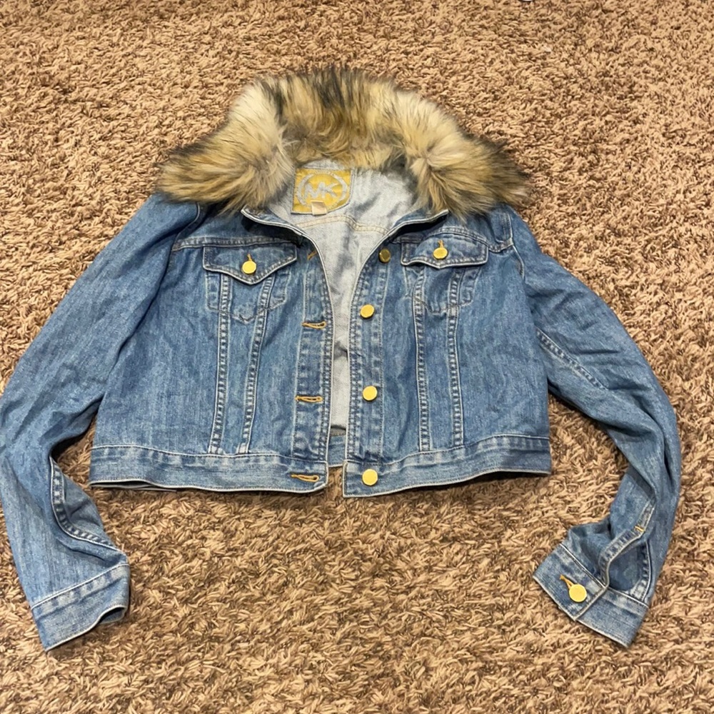 NWOT Michael Kors Detachable Fur Cropped Jean Jacket
